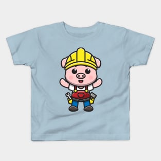 construction worker pig Kids T-Shirt